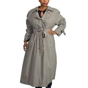 Vintage JNY Trench Coat Green Khaki 90s Oversized Belted Double Breasted Size 10